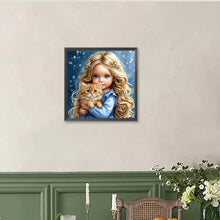 Load image into Gallery viewer, Girl And Cat 40*40CM(Canvas) Full Round Drill Diamond Painting