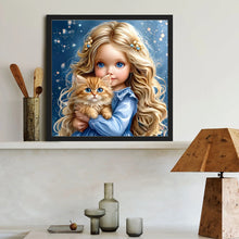 Load image into Gallery viewer, Girl And Cat 40*40CM(Canvas) Full Round Drill Diamond Painting