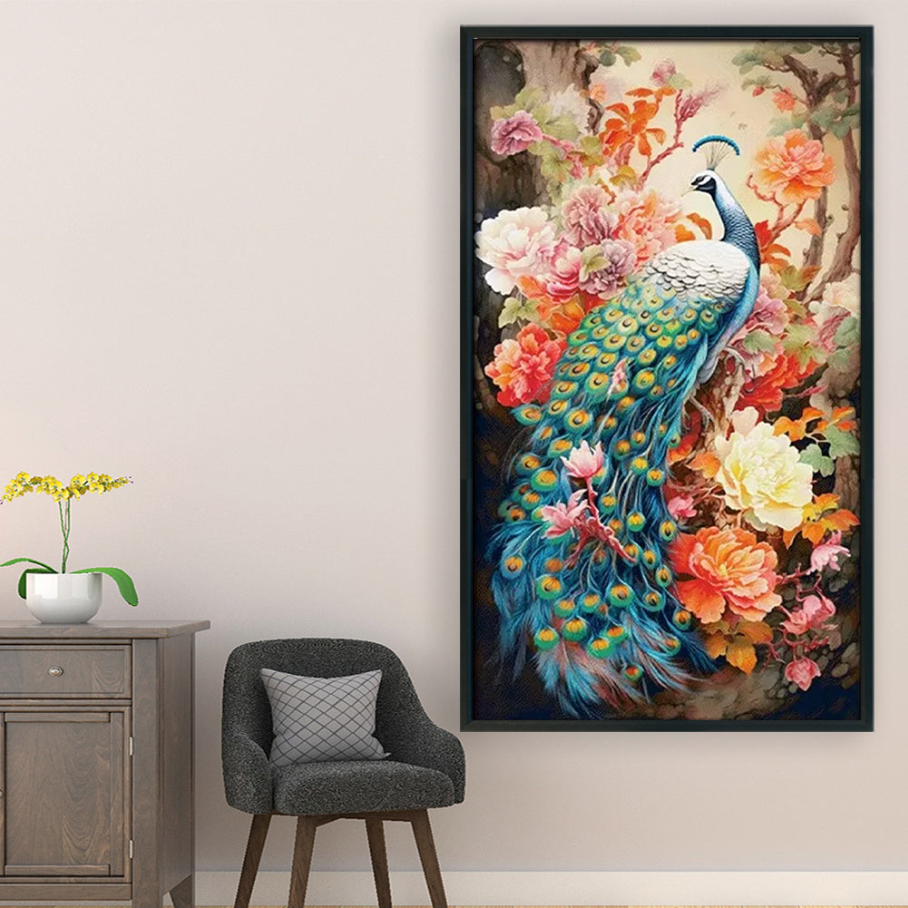 Peony And Peacock - Full 16CT Stamped Cross Stitch 73x119CM - KS(68Colors )