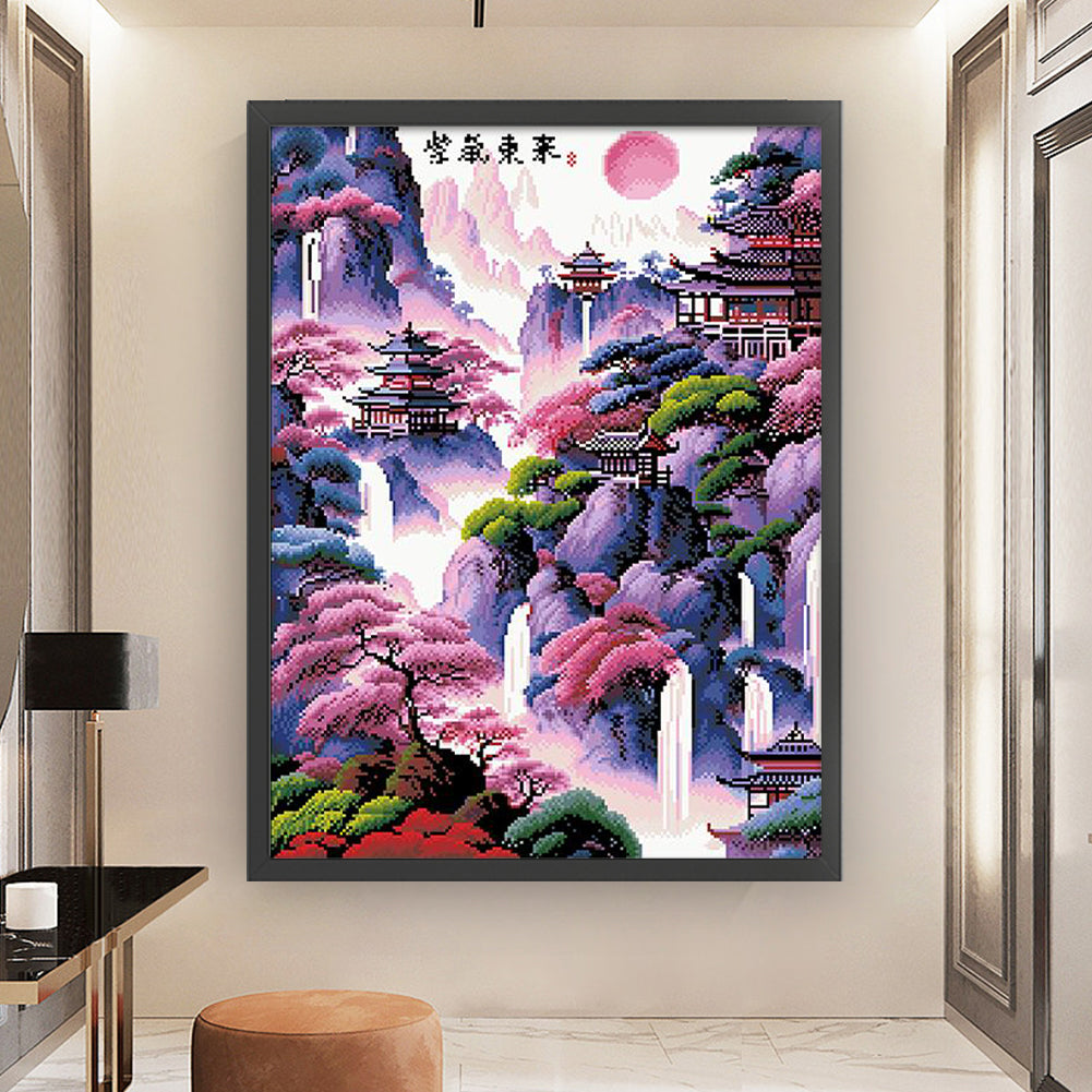 Vertical Version: Purple Air from the East - Full 11CT Stamped Cross Stitch - Bead Embroidery 50x65CM/19.69x25.59in