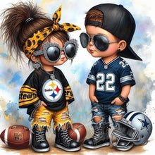 Load image into Gallery viewer, Pittsburgh Steel Girl And Boy 40*40CM(Canvas) Full Round Drill Diamond Painting
