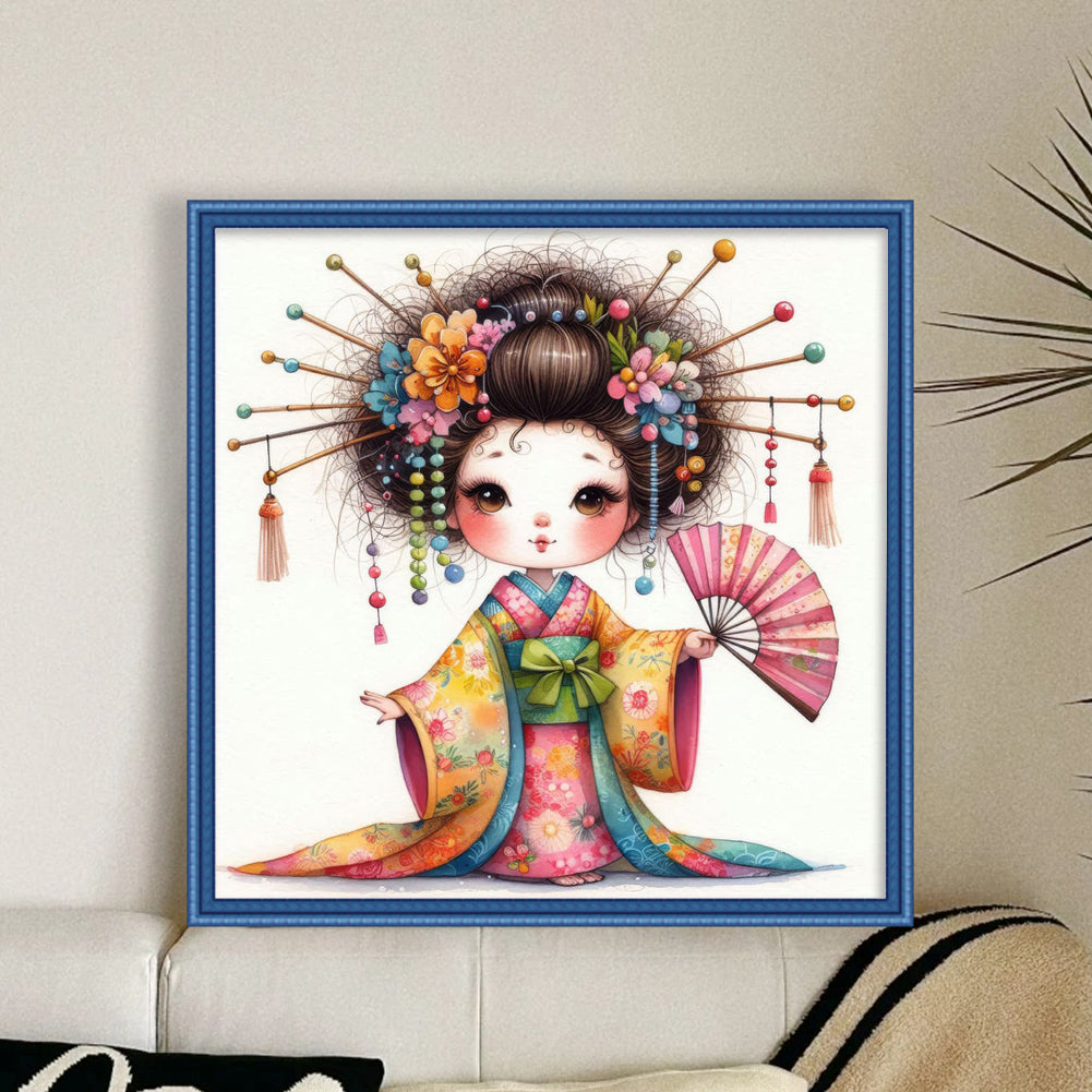 Cartoon Japanese Geisha - Full 11CT Stamped Cross Stitch 40x40CM - Yishu