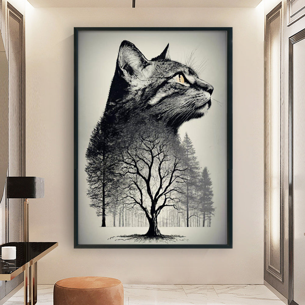Forest Cat - Full 11CT Stamped Cross Stitch 40x60CM - Huacan