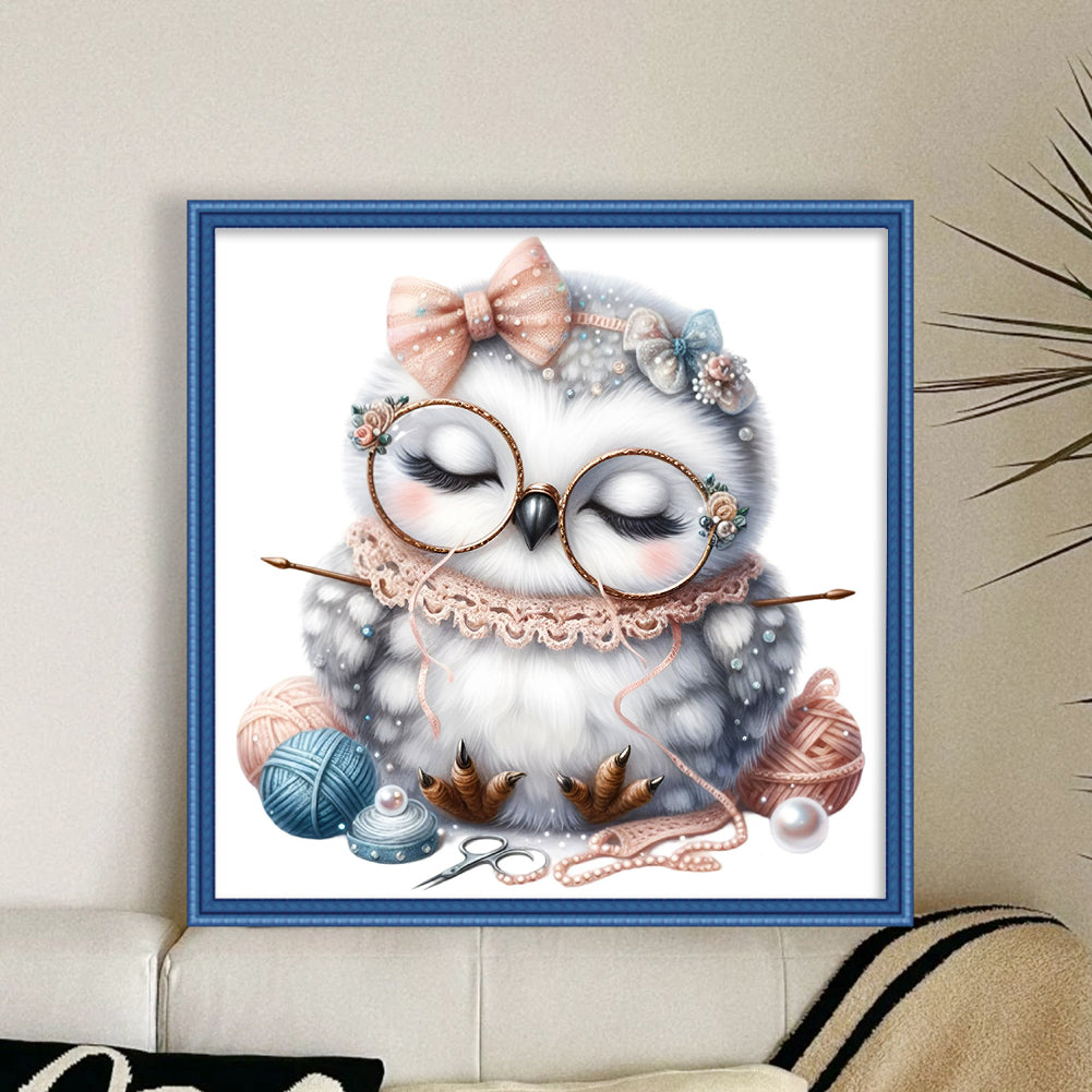 Owl At Sewing Work - Full 11CT Stamped Cross Stitch 40x40CM - Yishu