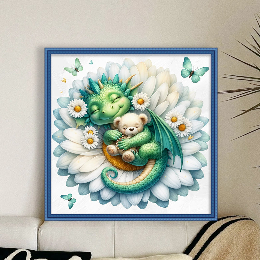 Lotus And Dragon - Full 11CT Stamped Cross Stitch 50x50CM - Huacan