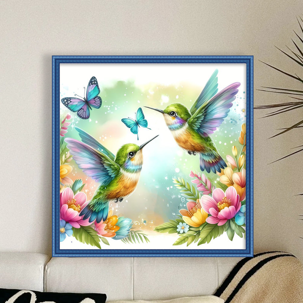 Hummingbird And Fresh Flowers - Full 11CT Stamped Cross Stitch 40x40CM - Huacan