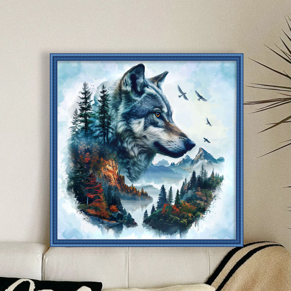 Forest Wolf - Full 11CT Stamped Cross Stitch 45x45CM - Diy
