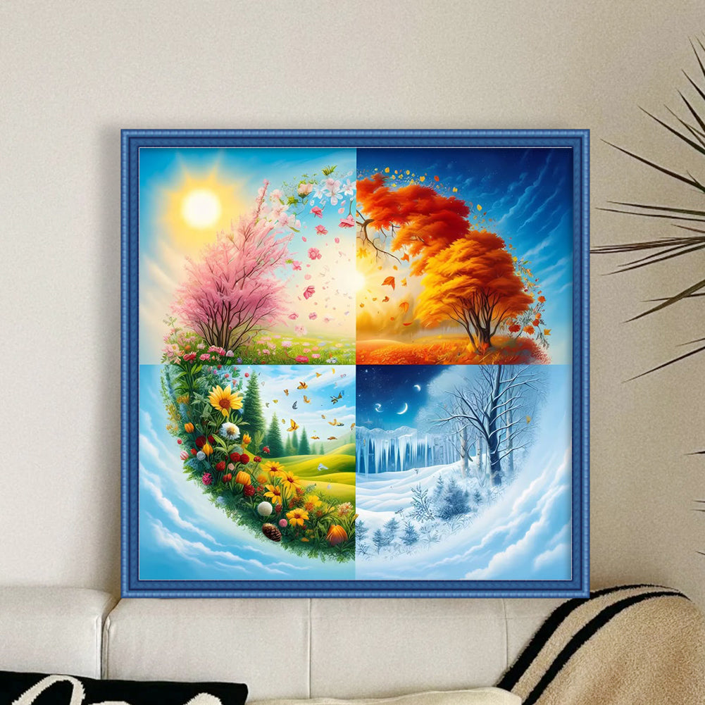 Four Seasons Tree - Full 11CT Stamped Cross Stitch 45x45CM - Yishu