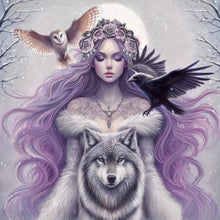 Load image into Gallery viewer, Purple-Haired Girl Under The Moon 40*40CM(Canvas) Full Round Drill Diamond Painting