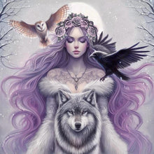 Load image into Gallery viewer, Purple-Haired Girl Under The Moon 40*40CM(Canvas) Full Round Drill Diamond Painting