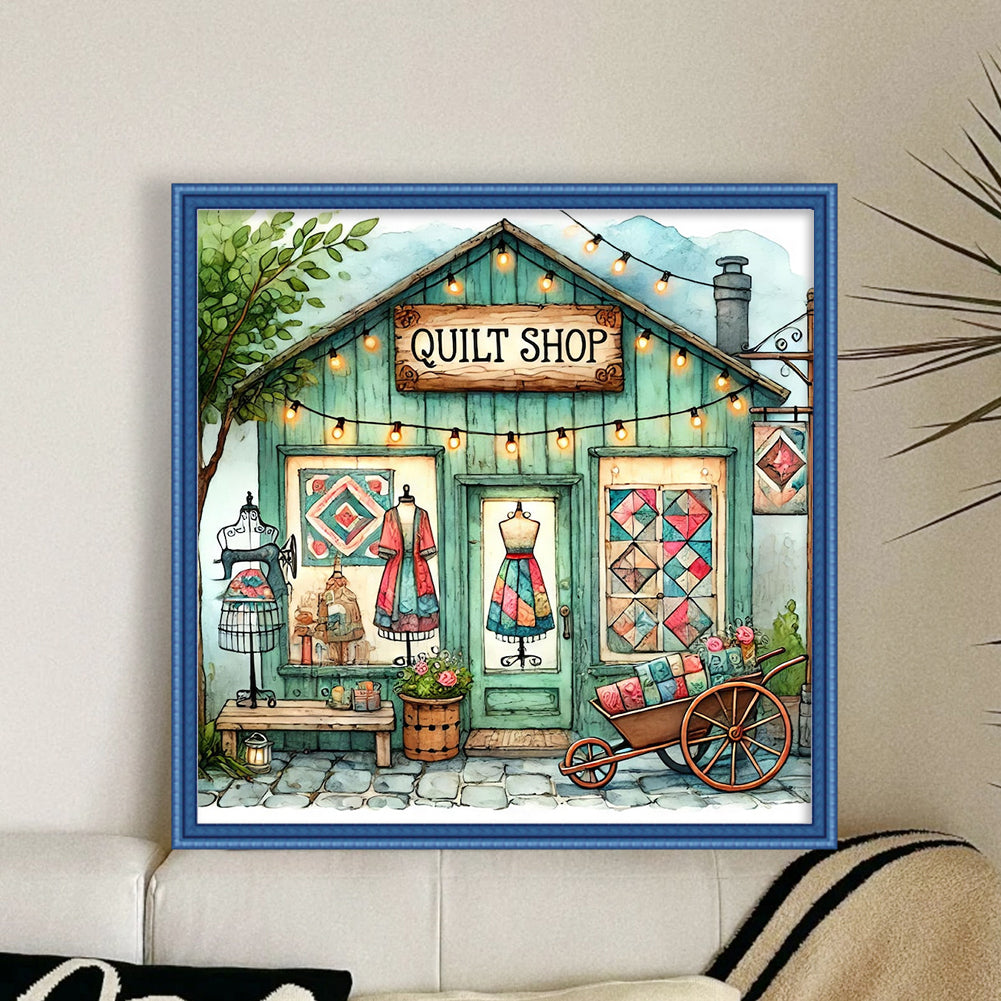Sewing Cabin - Full 14CT Stamped Cross Stitch 40x40CM - Huacan