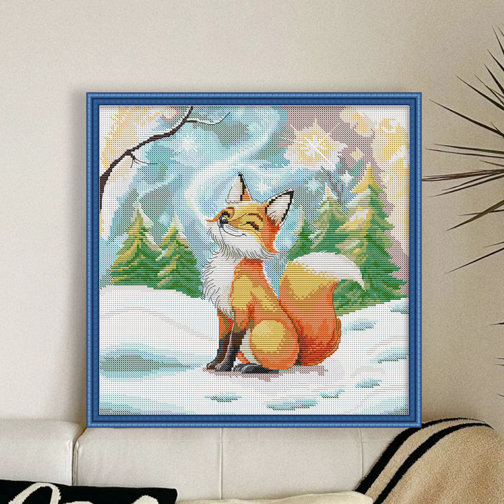 Little Fox In Winter - Partial 14CT Stamped Cross Stitch 34x34CM - Joy Sunday Backstitch