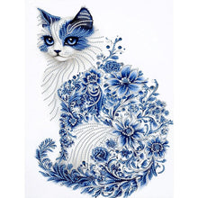 Load image into Gallery viewer, Celadon Flower Cat 30*40CM(Canvas) Partial Special Shaped Drill Diamond Painting