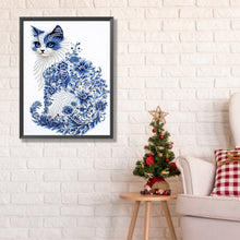 Load image into Gallery viewer, Celadon Flower Cat 30*40CM(Canvas) Partial Special Shaped Drill Diamond Painting