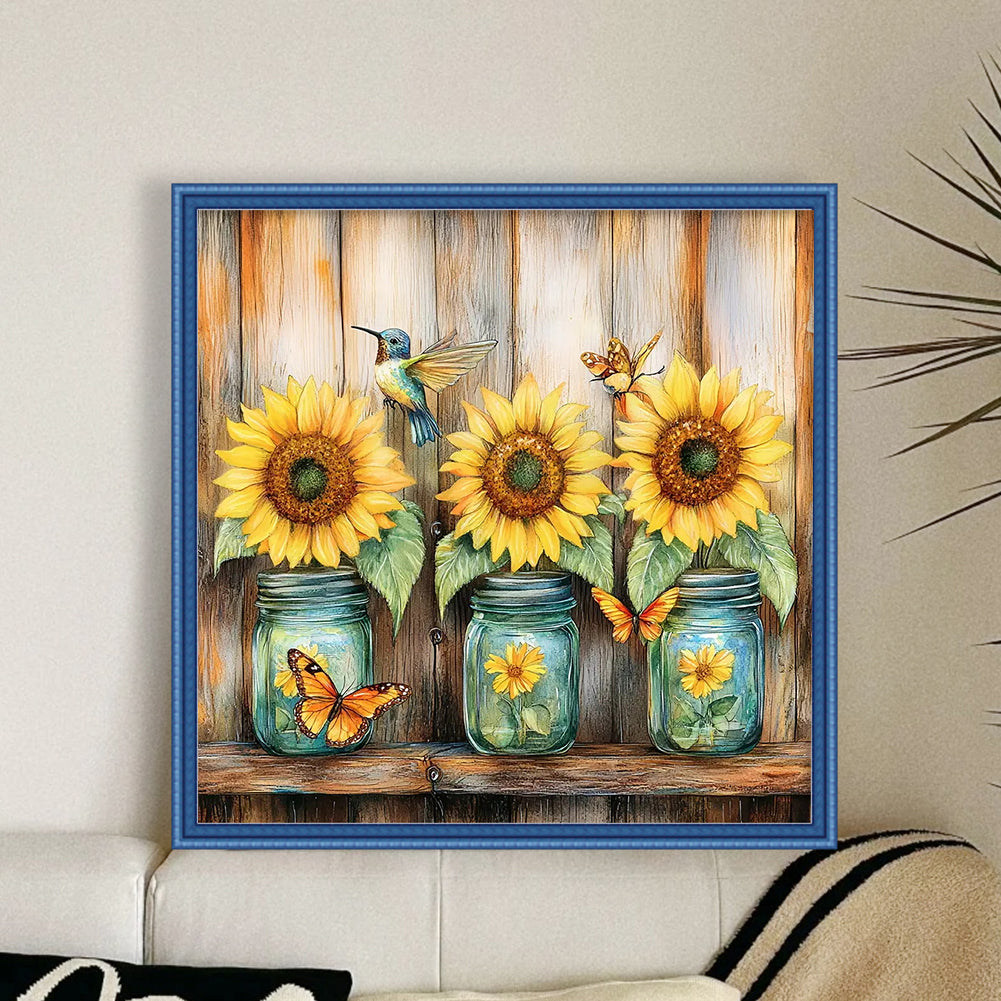 Sunflower Vase - Full 11CT Stamped Cross Stitch - Bead Embroidery 36x36CM/14.17x14.17in