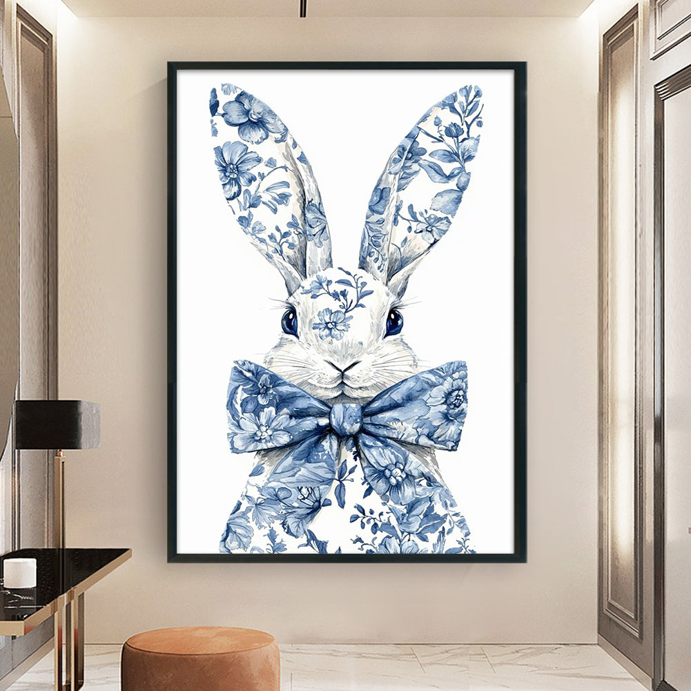 Blue And White Porcelain - Rabbit - Full 11CT Counted Cross Stitch 40x60CM - Huacan