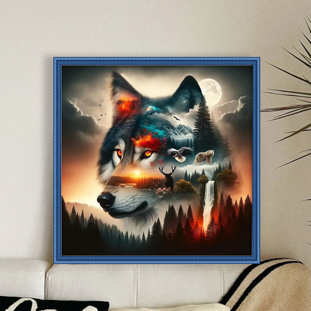 Wolf Silhouette - Full 11CT Counted Cross Stitch 40x40CM - Huacan
