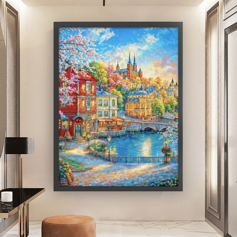 Nordic Town - Full 9CT Stamped Cross Stitch 75x95CM - Mona Lisa(49Colors)