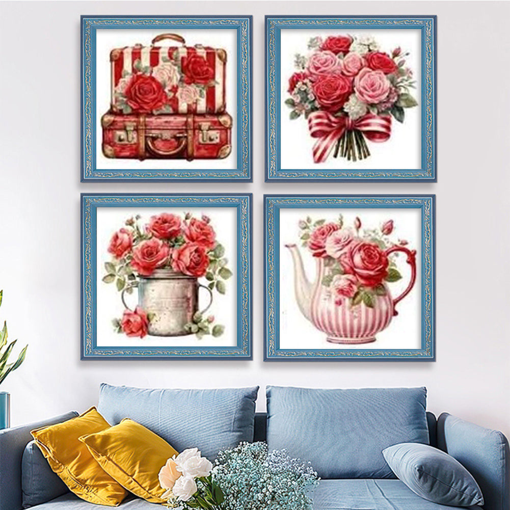 Red Rose Vase - Partial 11CT Stamped Cross Stitch 5x12.5CM - Huacan