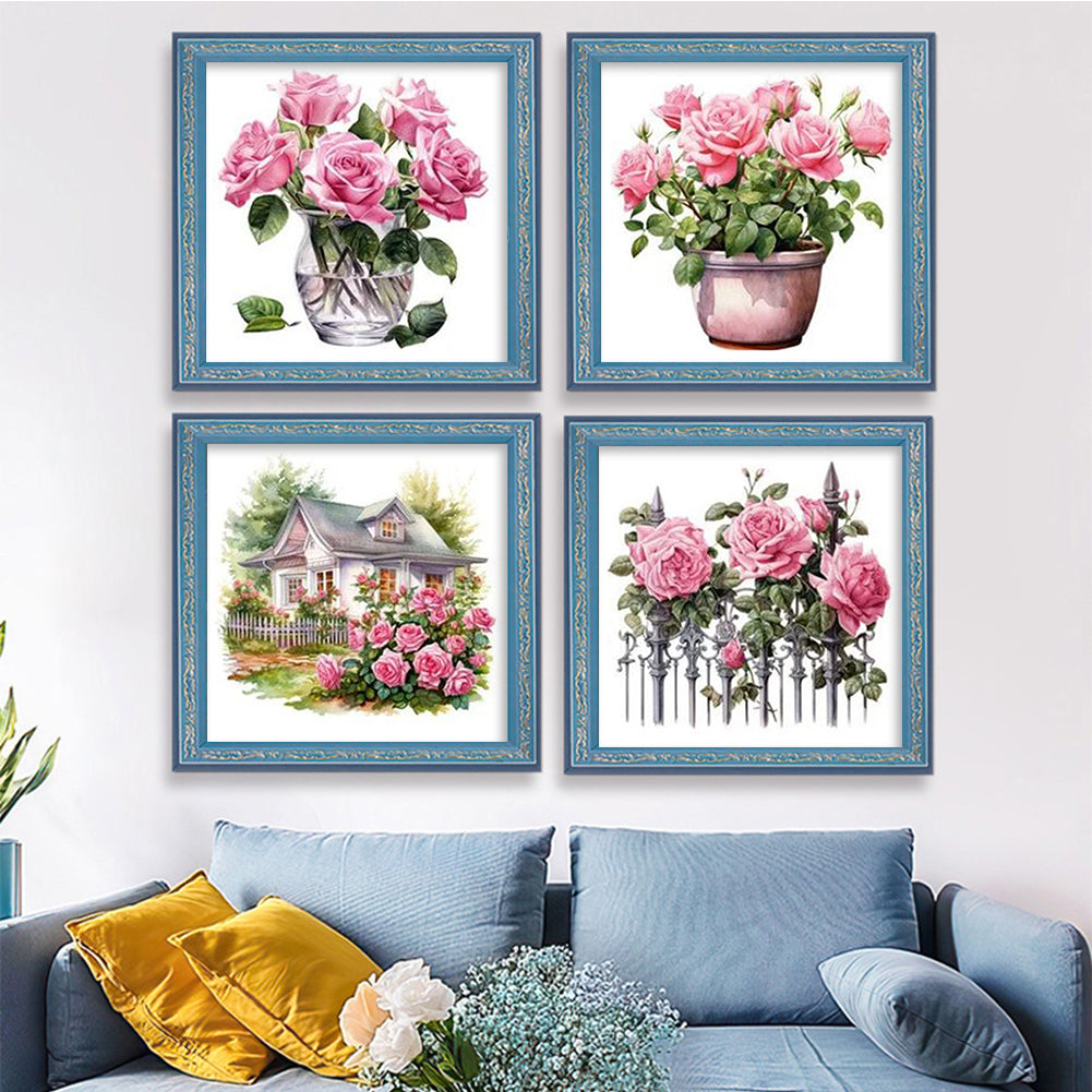 Pink Rose Still Life - Partial 11CT Stamped Cross Stitch 5x12.5CM - Huacan