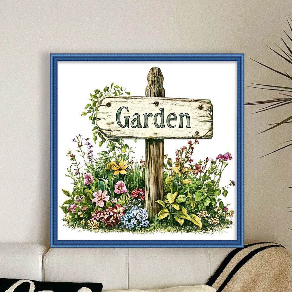 Garden Signboard - Full 18CT Stamped Cross Stitch 25x25CM - Huacan