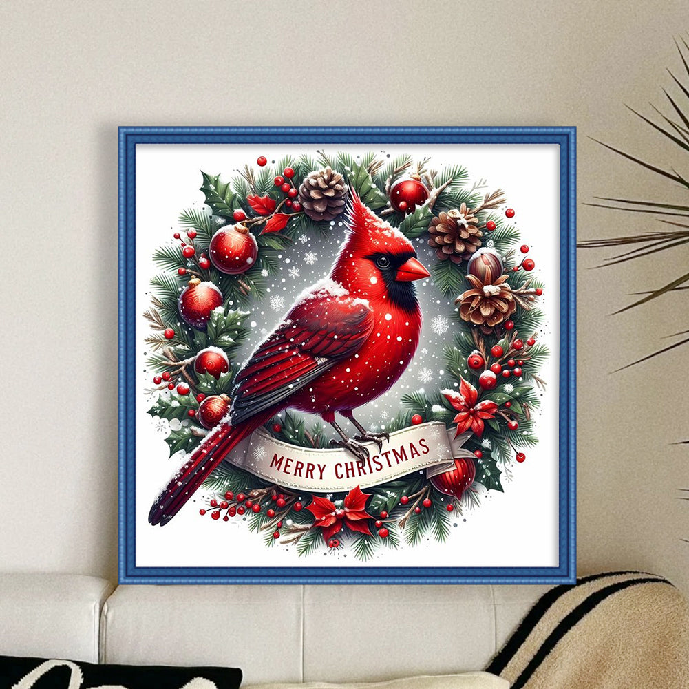 Cardinal - Partial 11CT Stamped Cross Stitch - Bead Embroidery 36x36CM/14.17x14.17in