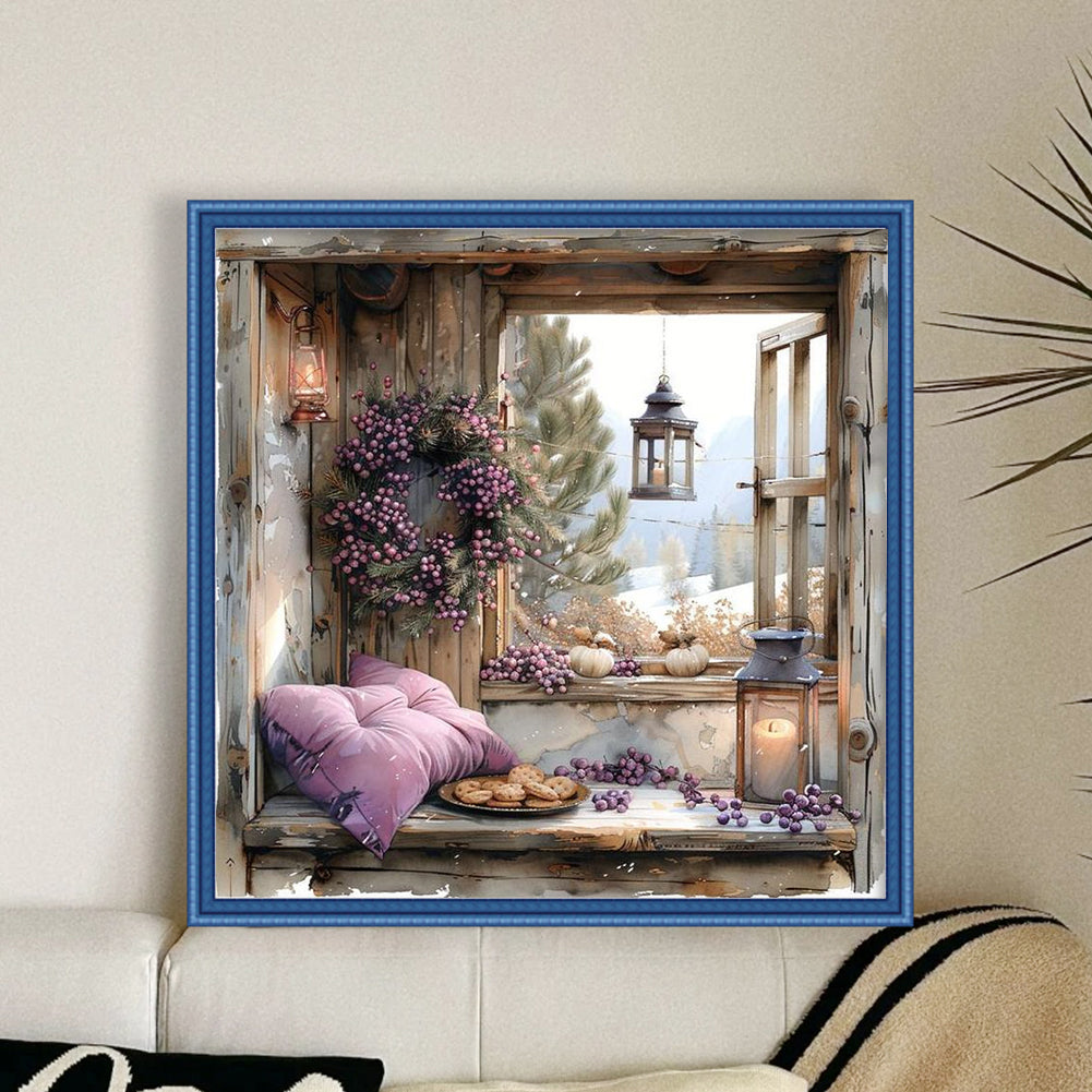 Scenery By Window - Full 11CT Stamped Cross Stitch 40x40CM - Yishu