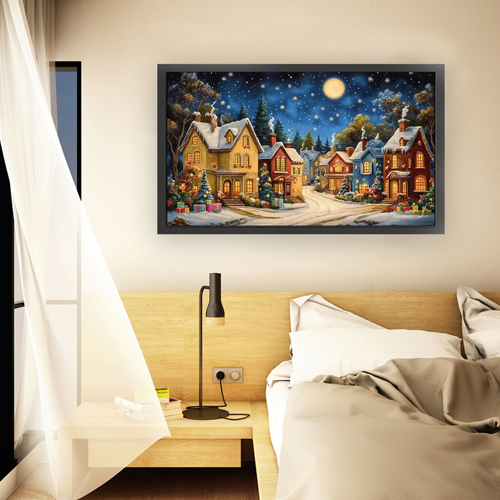 Starry Night Over European Town - Full 11CT Stamped Cross Stitch 50x85CM - Mona Lisa