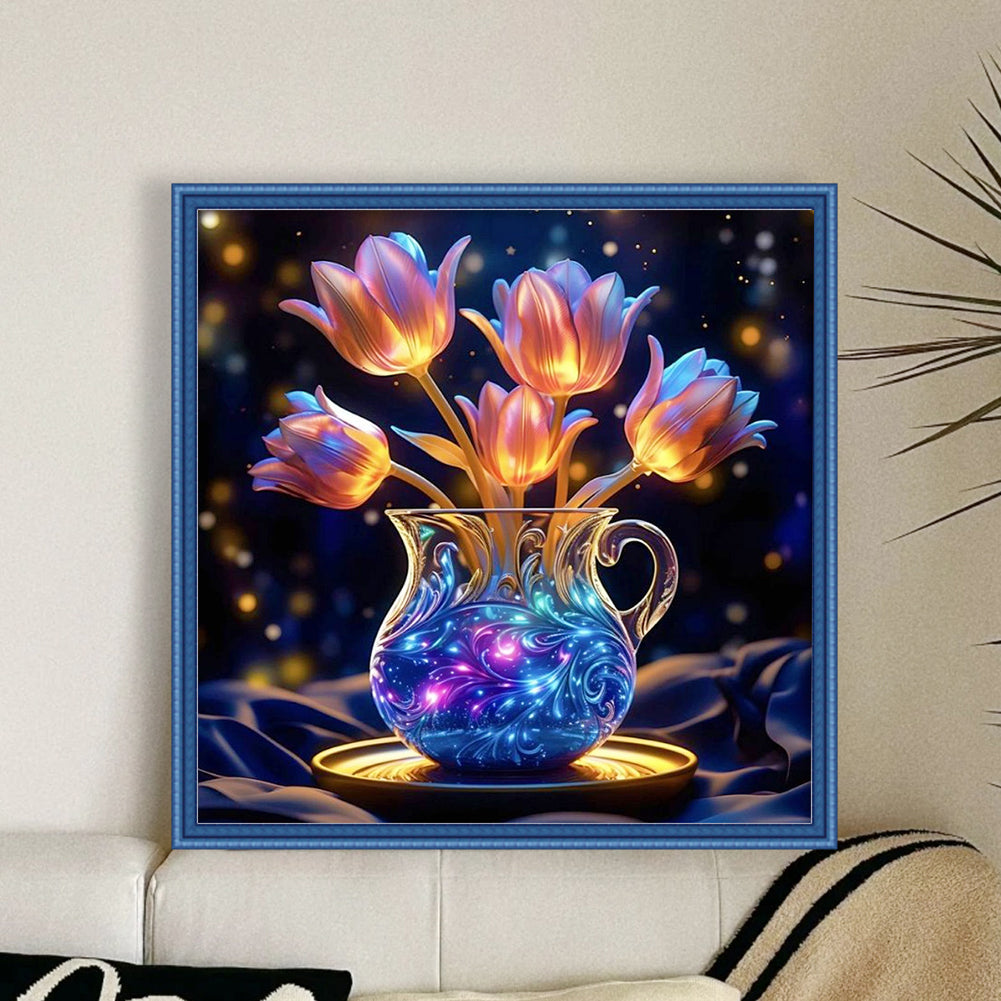 Luminous Tulip Vase - Full 11CT Stamped Cross Stitch 40x40CM - Huacan