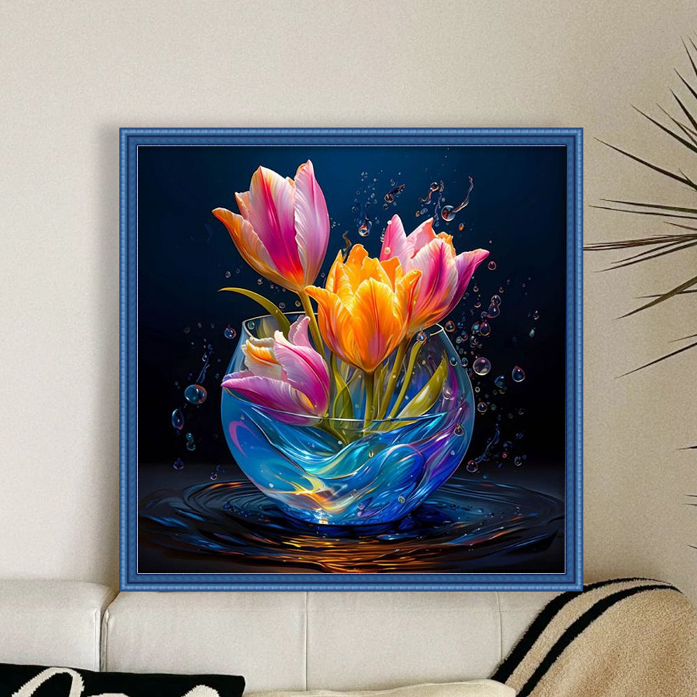 Luminous Tulip Vase - Full 11CT Stamped Cross Stitch 40x40CM - Huacan
