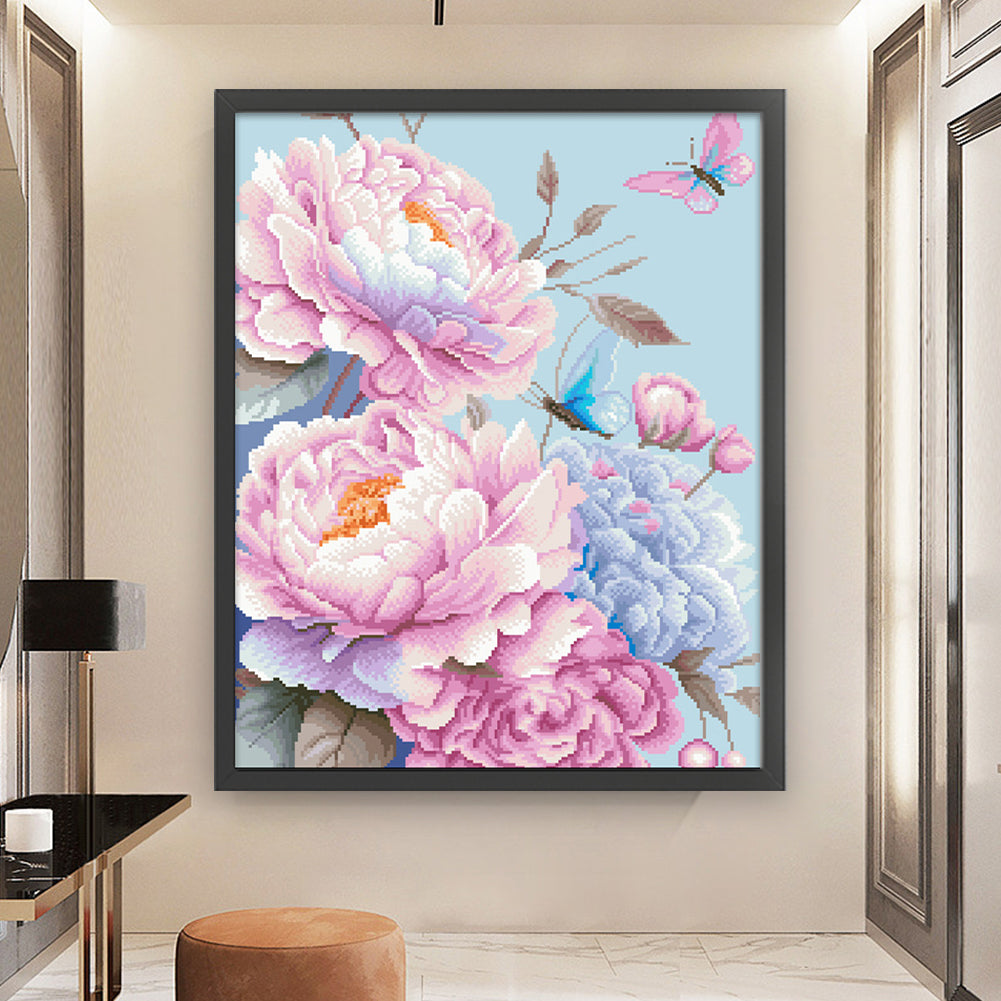 Healing Peony - Full 11CT Stamped Cross Stitch 50x60CM - Mona Lisa(45Colors)