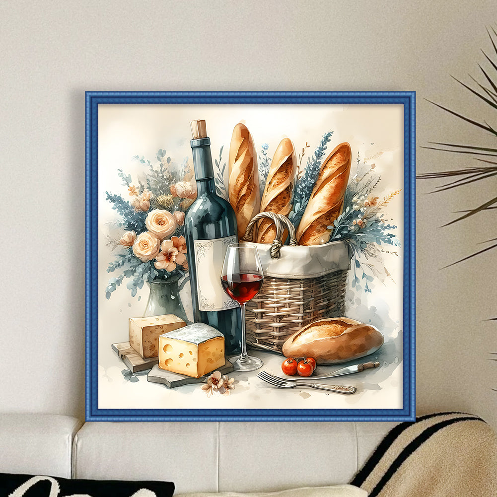 Bread And Drinks - Full 11CT Stamped Cross Stitch 40x40CM - Huacan