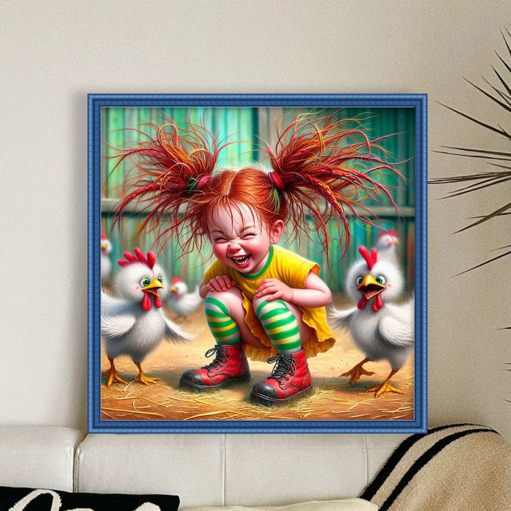 Girl And Chick - Full 11CT Stamped Cross Stitch 40x40CM - Yishu