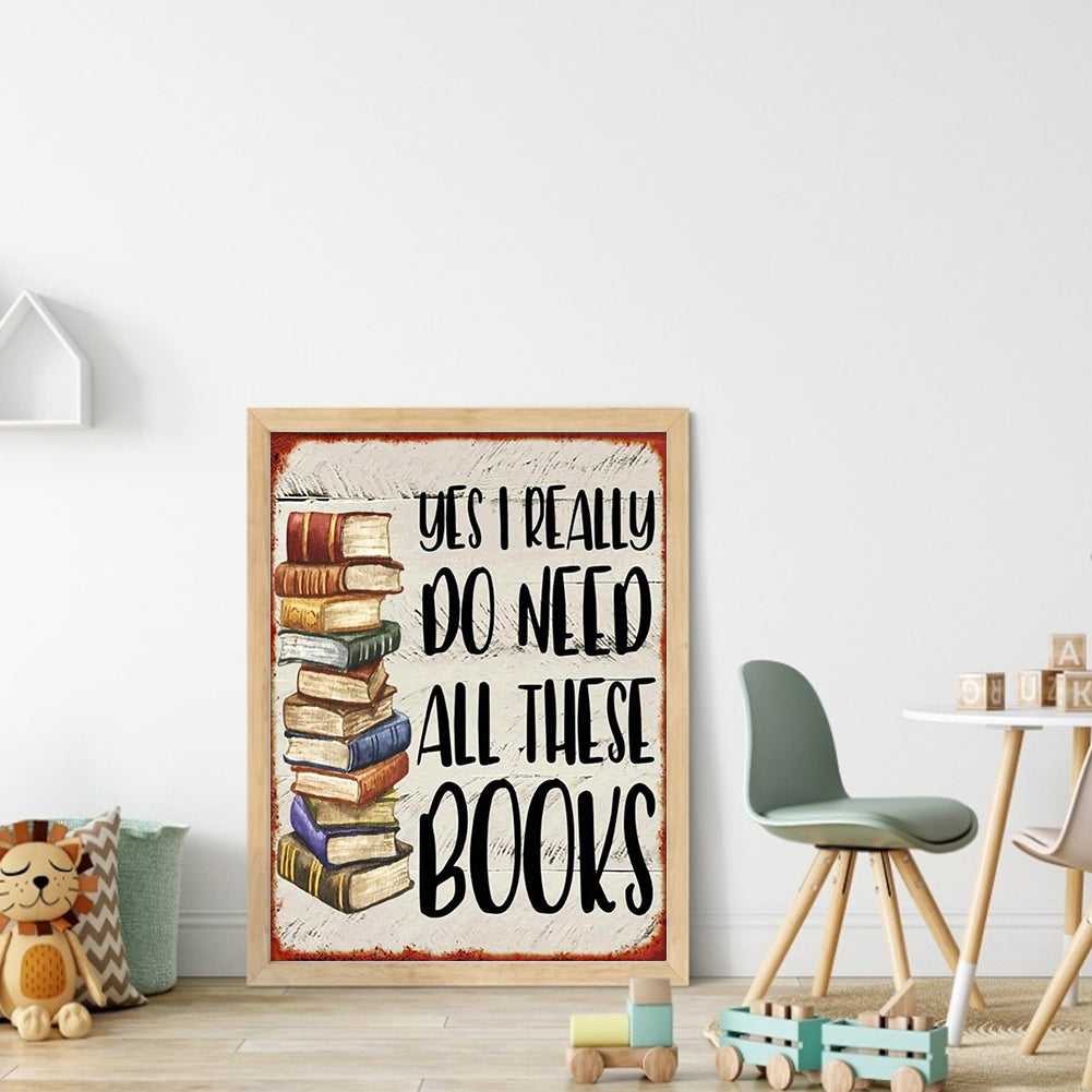 Book Stack And Painting - Full 14CT Stamped Cross Stitch 30x40CM - Huacan