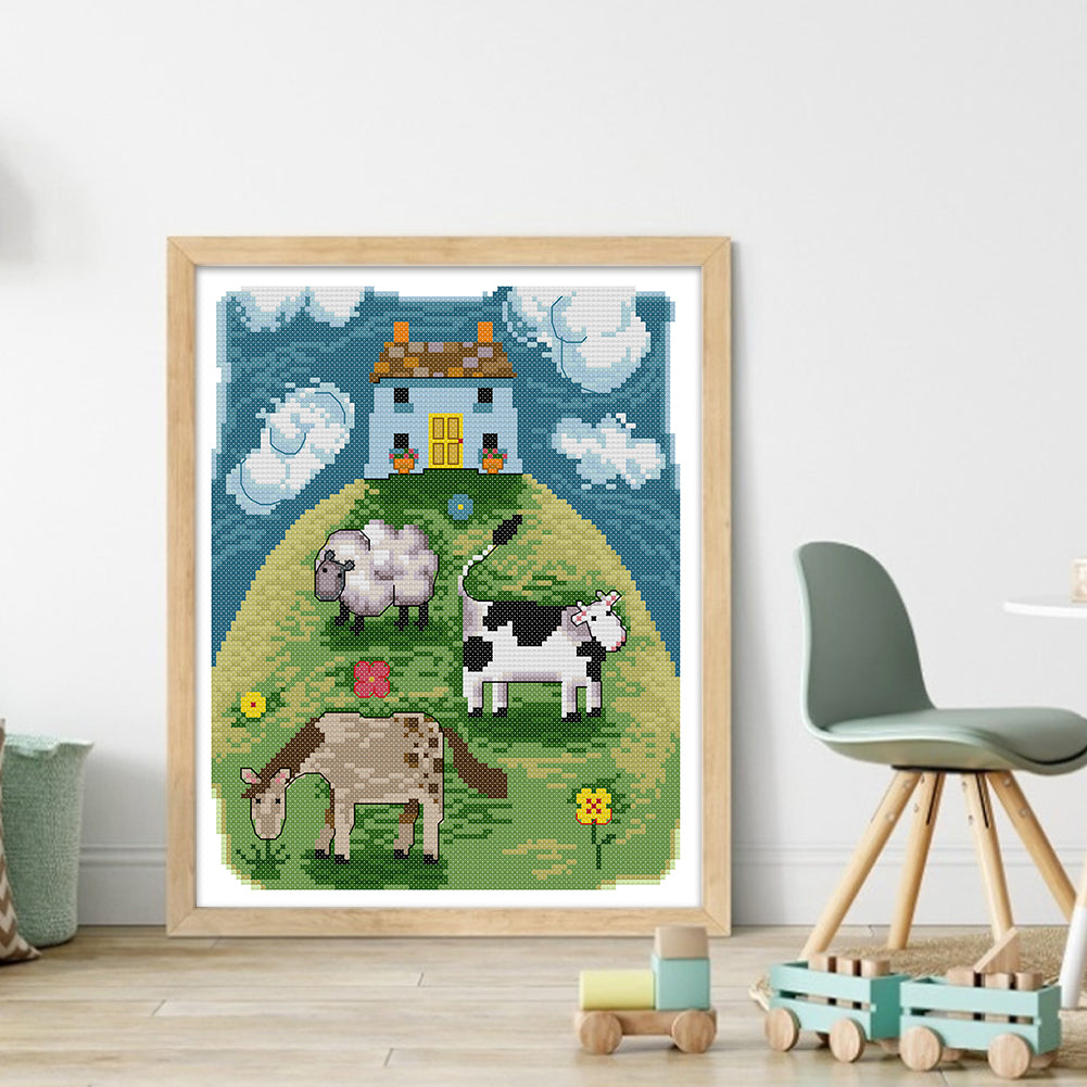 Pasture - Full 14CT Stamped Cross Stitch 26x30CM - Joy Sunday Backstitch