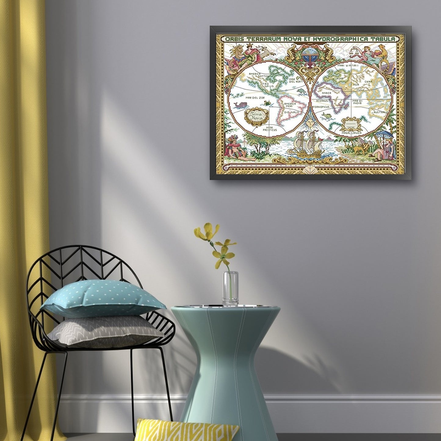Old World Map - Full 14CT Stamped Cross Stitch 51x42CM - Joy Sunday