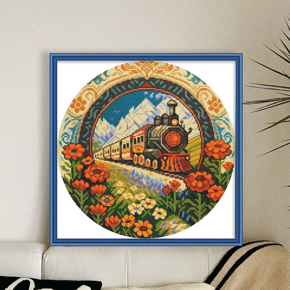 Train - Full 18CT Stamped Cross Stitch 25x25CM - Huacan