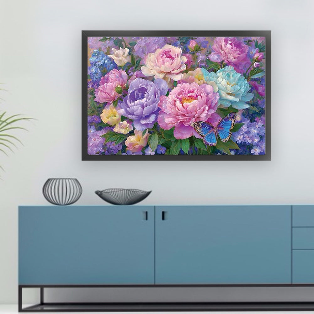 Flowers And Butterflies - Full 14CT Stamped Cross Stitch 60x40CM - Huacan