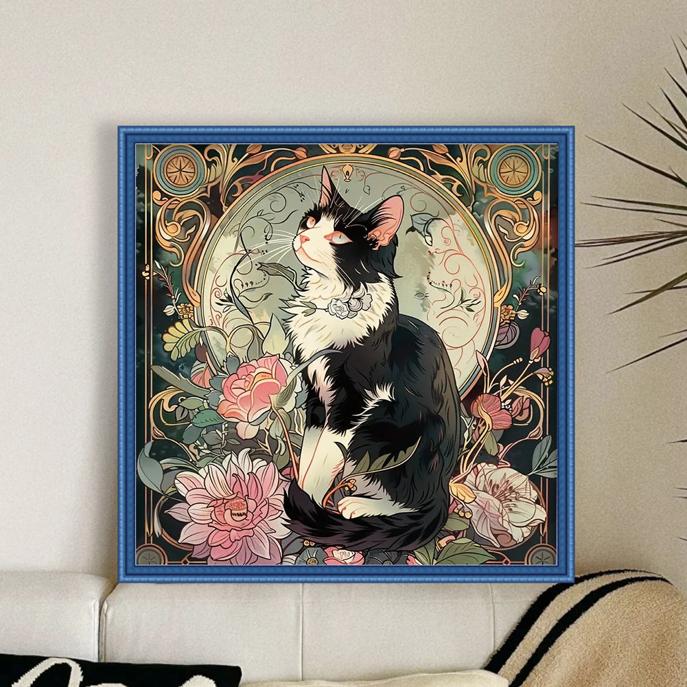 Black Cat - Full 11CT Stamped Cross Stitch 50x50CM - Huacan