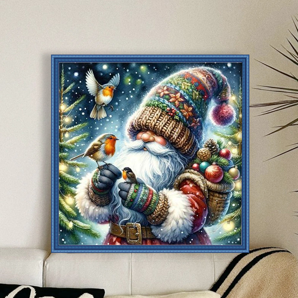 Christmas Goblin And Bird - Full 11CT Stamped Cross Stitch 40x40CM - Yishu
