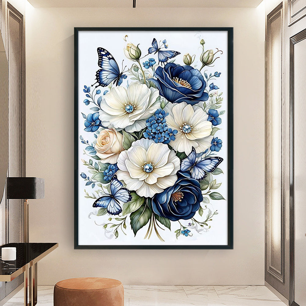 Flowers And Butterflies - Full 14CT Stamped Cross Stitch 40x60CM - Huacan