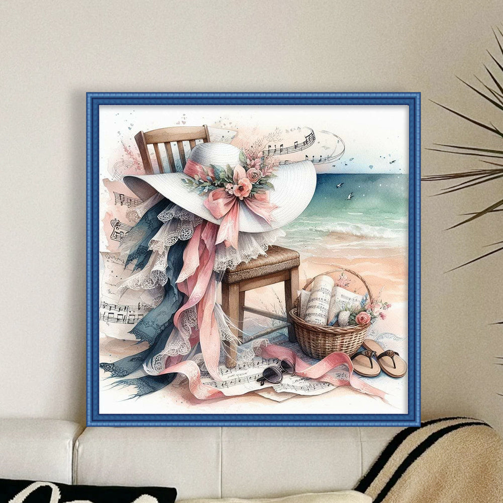 Beach Chair And Flower Hat - Full 11CT Stamped Cross Stitch 40x40CM - Yishu