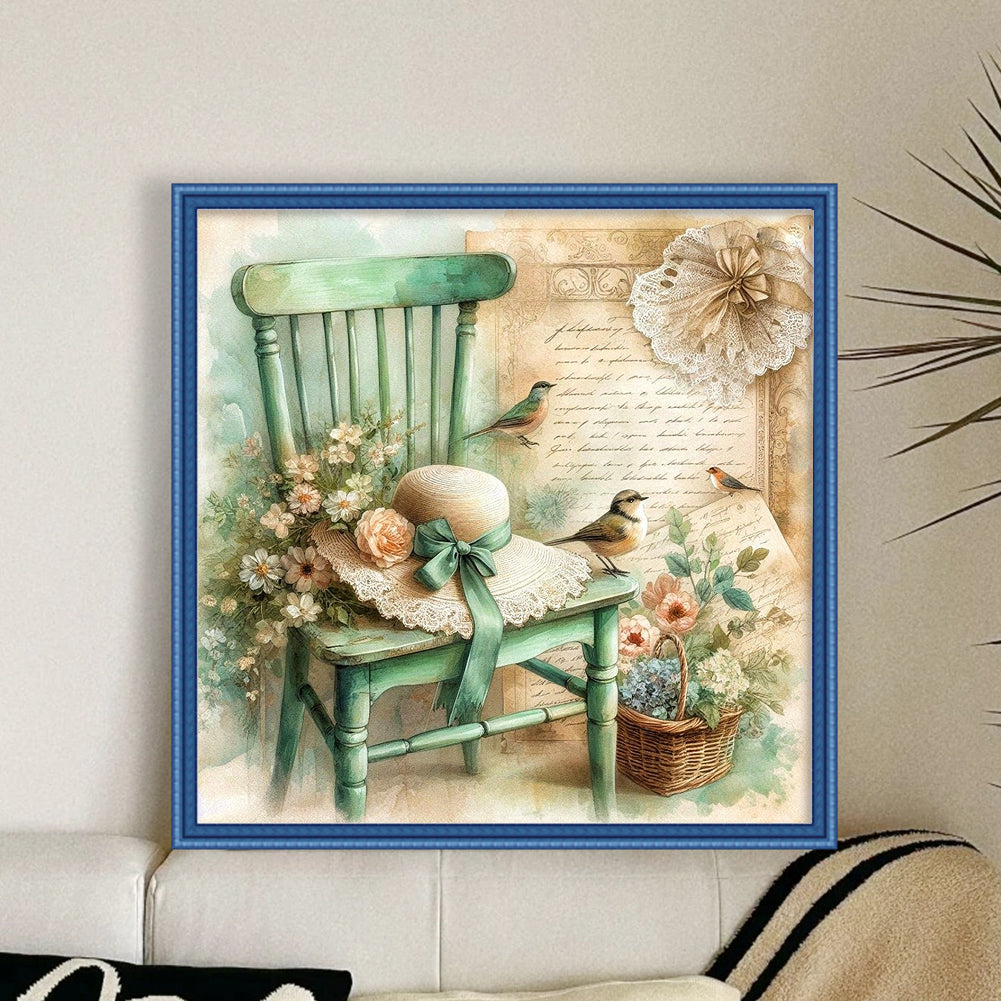 Chair And Flower Hat - Full 11CT Stamped Cross Stitch 40x40CM - Yishu