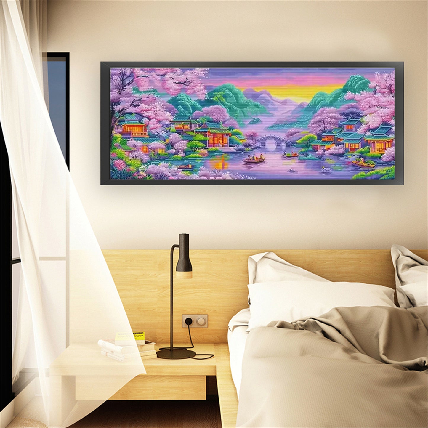 Purple Dream Of Jiangnan Water Town - Full 11CT Stamped Cross Stitch 150x65CM - Mona Lisa