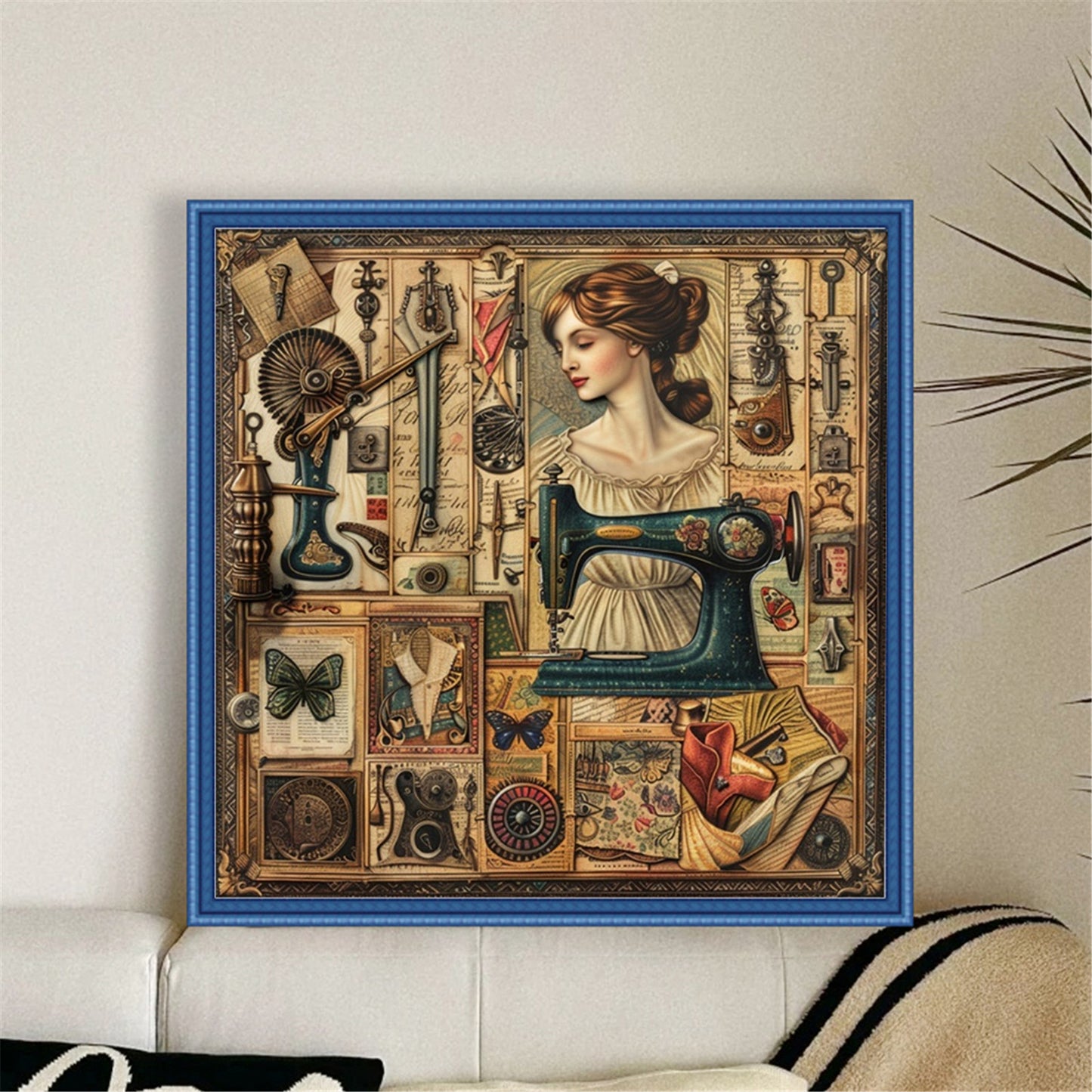 Woman At Sewing Machine - Full 14CT Stamped Cross Stitch 40x40CM - Huacan