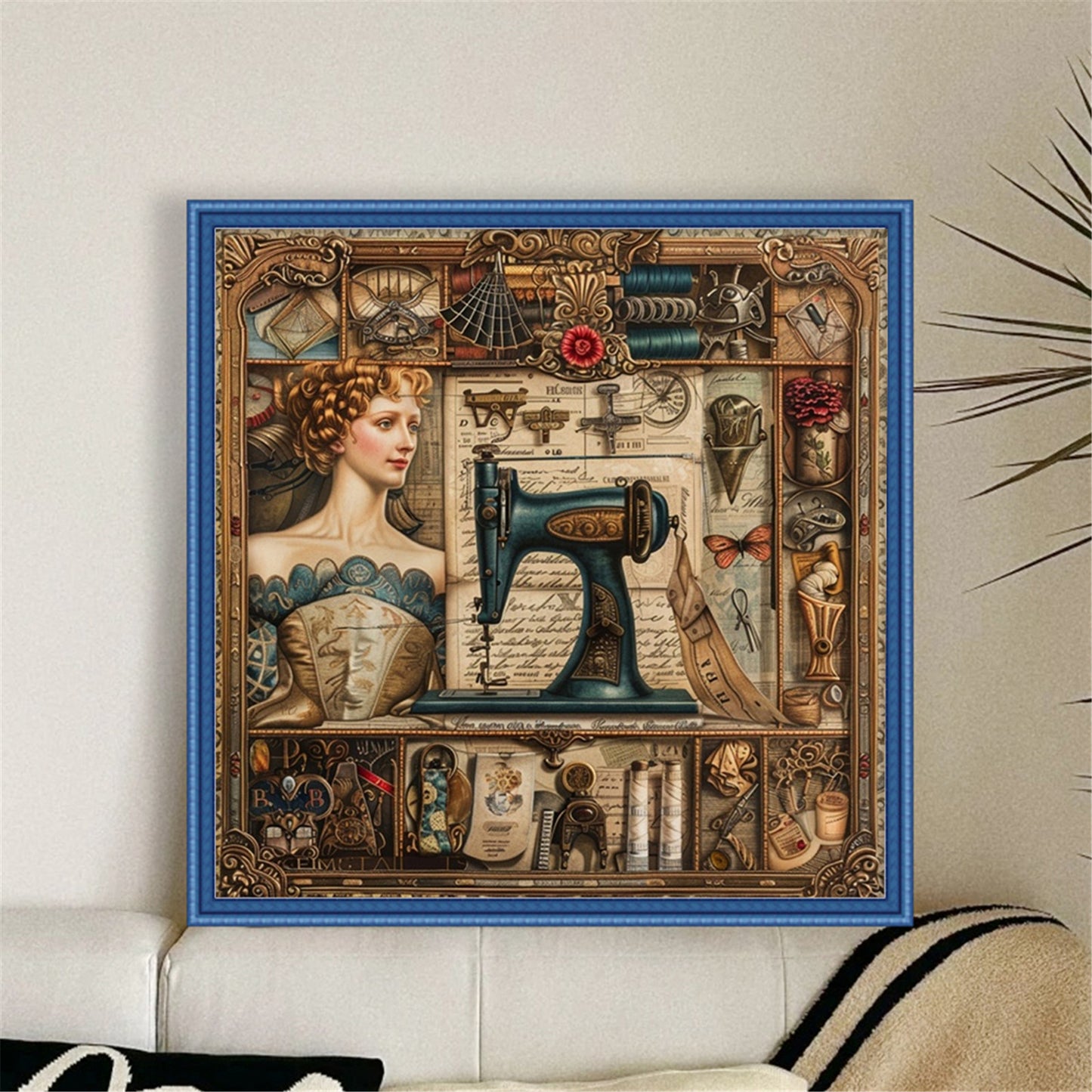 Woman At Sewing Machine - Full 14CT Stamped Cross Stitch 40x40CM - Huacan