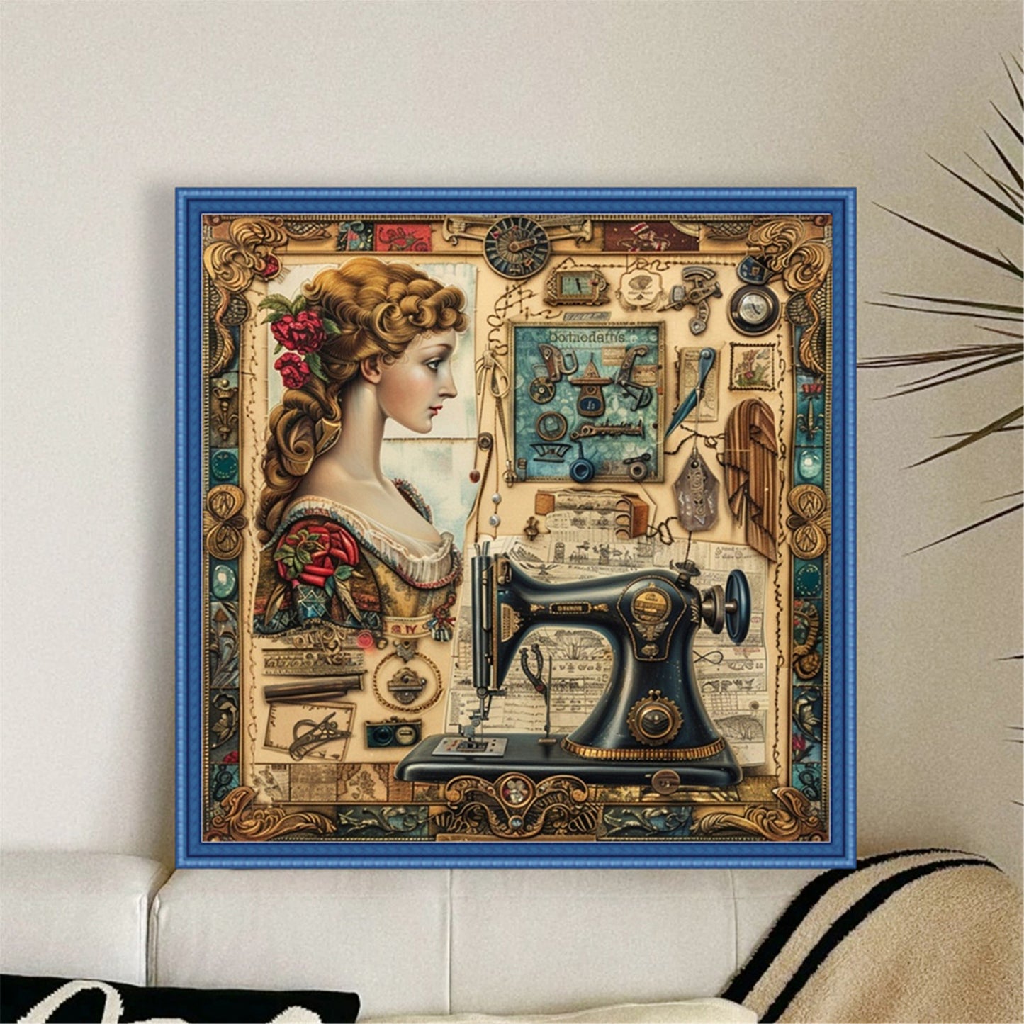 Woman At Sewing Machine - Full 14CT Stamped Cross Stitch 40x40CM - Huacan