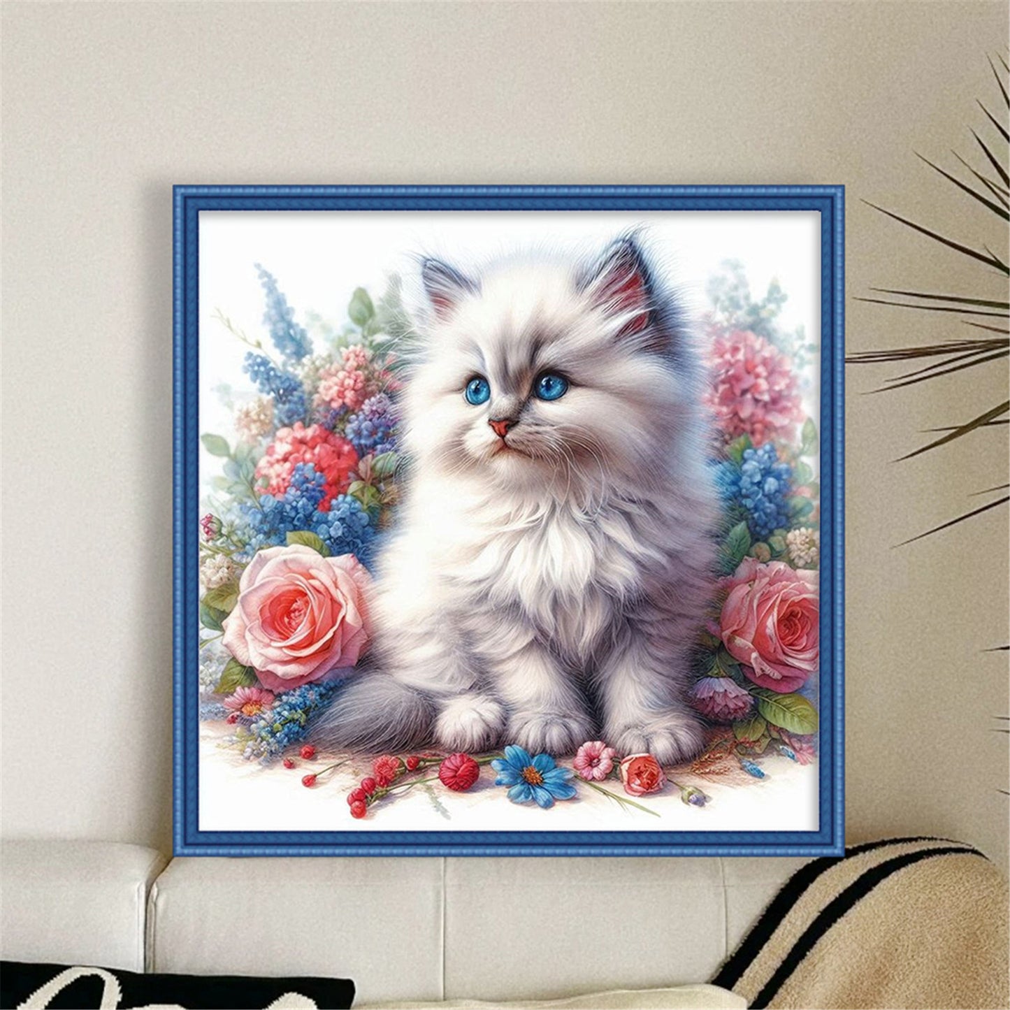 Rose And Cat - Full 11CT Stamped Cross Stitch 40x40CM - Huacan