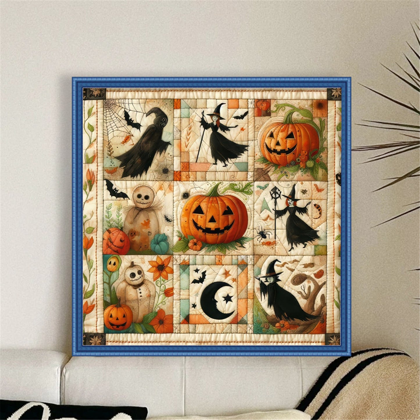 Spliced Pumpkin Witch - Full 11CT Stamped Cross Stitch 45x45CM - Yishu
