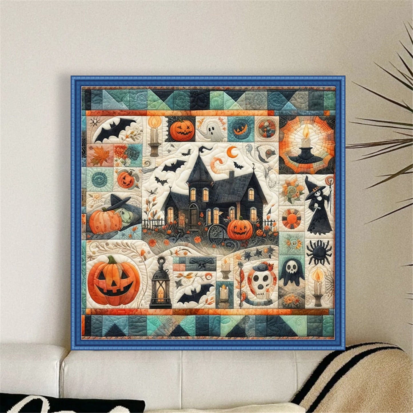 Spliced Pumpkin Witch - Full 11CT Stamped Cross Stitch 45x45CM - Yishu